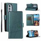 For Motorola Edge 30 Pro PU Genuine Leather Texture Embossed Line Phone Case(Green) - 1