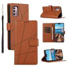 For Motorola Moto G30 PU Genuine Leather Texture Embossed Line Phone Case(Brown) - 1
