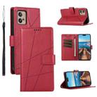 For Motorola Moto G32 PU Genuine Leather Texture Embossed Line Phone Case(Red) - 1