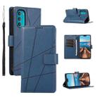 For Motorola Moto G71 5G PU Genuine Leather Texture Embossed Line Phone Case(Blue) - 1