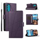 For Motorola Moto G71 5G PU Genuine Leather Texture Embossed Line Phone Case(Purple) - 1