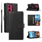 For Motorola Moto G84 PU Genuine Leather Texture Embossed Line Phone Case(Black) - 1