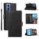 For Motorola Moto G34 PU Genuine Leather Texture Embossed Line Phone Case(Black) - 1