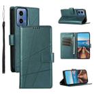 For Motorola Moto G34 PU Genuine Leather Texture Embossed Line Phone Case(Green) - 1