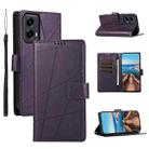 For Motorola Moto G Stylus 5G 2024 PU Genuine Leather Texture Embossed Line Phone Case(Purple) - 1
