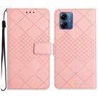 For Motorola Moto G14 4G Rhombic Grid Texture Leather Phone Case(Pink) - 1