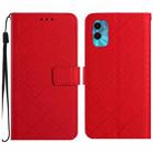 For Motorola Moto G22 4G / E22S 4G Rhombic Grid Texture Leather Phone Case(Red) - 1