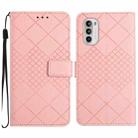 For Motorola Moto G52J 5G Rhombic Grid Texture Leather Phone Case(Pink) - 1