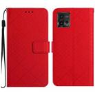 For Motorola Moto G72 4G Rhombic Grid Texture Leather Phone Case(Red) - 1