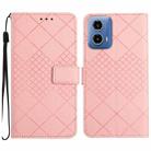 For Motorola Moto G34 5G Rhombic Grid Texture Leather Phone Case(Pink) - 1