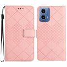 For Motorola Moto G04 / G24 Rhombic Grid Texture Leather Phone Case(Pink) - 1