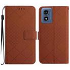 For Motorola Moto E14 Rhombic Grid Texture Leather Phone Case(Brown) - 1