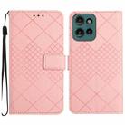 For Motorola Edge 50 Neo Rhombic Grid Texture Leather Phone Case(Pink) - 1