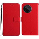 For Realme 11 4G Global Rhombic Grid Texture Leather Phone Case(Red) - 1