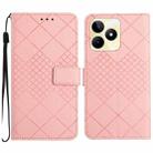 For Realme C53 / C51 / Narzo N53 Rhombic Grid Texture Leather Phone Case(Pink) - 1