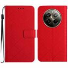 For Realme 12+ Global Rhombic Grid Texture Leather Phone Case(Red) - 1