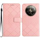 For Realme 12+ Global Rhombic Grid Texture Leather Phone Case(Pink) - 1