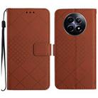 For Realme 13+ 5G Global Rhombic Grid Texture Leather Phone Case(Brown) - 1