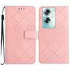 For OPPO A59 5G Rhombic Grid Texture Leather Phone Case(Pink) - 1