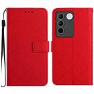 For vivo V27 / V27 Pro Global Rhombic Grid Texture Leather Phone Case(Red) - 1