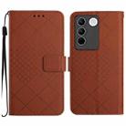 For vivo V27 / V27 Pro Global Rhombic Grid Texture Leather Phone Case(Brown) - 1