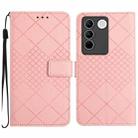 For vivo V27 / V27 Pro Global Rhombic Grid Texture Leather Phone Case(Pink) - 1