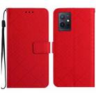 For vivo Y55 5G / Y55s 5G 2023 / Y75 5G  Rhombic Grid Texture Leather Phone Case(Red) - 1