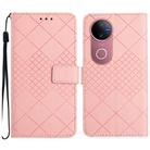 For vivo V50 5G Global Rhombic Grid Texture Leather Phone Case(Pink) - 1