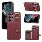 For Samsung Galaxy Galaxy S22 Ultra 5G Brushed Texture Wallet Ring Holder Phone Case(Dark Red) - 1