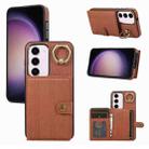 For Samsung Galaxy Galaxy S23 5G Brushed Texture Wallet Ring Holder Phone Case(Brown) - 1