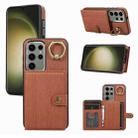 For Samsung Galaxy Galaxy S23 Ultra 5G Brushed Texture Wallet Ring Holder Phone Case(Brown) - 1