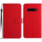 For Samsung Galaxy S10+ Rhombic Grid Texture Leather Phone Case(Red) - 1