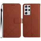 For Samsung Galaxy S21 Ultra 5G Rhombic Grid Texture Leather Phone Case(Brown) - 1