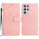 For Samsung Galaxy S21 Ultra 5G Rhombic Grid Texture Leather Phone Case(Pink) - 1