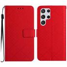 For Samsung Galaxy S22 Ultra 5G Rhombic Grid Texture Leather Phone Case(Red) - 1