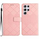 For Samsung Galaxy S22 Ultra 5G Rhombic Grid Texture Leather Phone Case(Pink) - 1