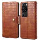 For Huawei P60 Denior Crocodile Texture Oil Edge Leather Phone Case(Brown) - 1