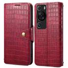 For Huawei P60 Denior Crocodile Texture Oil Edge Leather Phone Case(Rose Red) - 1