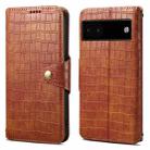 For Google Pixel 6a Denior Crocodile Texture Oil Edge Leather Phone Case(Brown) - 1