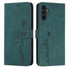 For Samsung Galaxy A25 5G Skin Feel Heart Embossed Leather Phone Case with Long Lanyard(Green) - 1