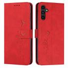 For Samsung Galaxy S24+ Skin Feel Heart Embossed Leather Phone Case with Long Lanyard(Red) - 1