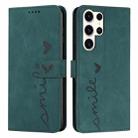 ForSamsung Galaxy S24 Ultra Skin Feel Heart Embossed Leather Phone Case with Long Lanyard(Green) - 1