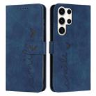 ForSamsung Galaxy S24 Ultra Skin Feel Heart Embossed Leather Phone Case with Long Lanyard(Blue) - 1