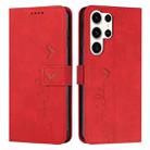 ForSamsung Galaxy S24 Ultra Skin Feel Heart Embossed Leather Phone Case with Long Lanyard(Red) - 1