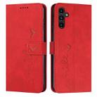 For Samsung Galaxy A35 Skin Feel Heart Embossed Leather Phone Case with Long Lanyard(Red) - 1