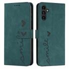For Samsung Galaxy M15 / F15 Skin Feel Heart Embossed Leather Phone Case with Long Lanyard(Green) - 1
