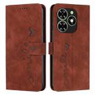 For Infinix Smart 8 Skin Feel Heart Embossed Leather Phone Case with Long Lanyard(Brown) - 1