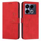 For Infinix Note 40 5G Skin Feel Heart Embossed Leather Phone Case with Long Lanyard(Red) - 1