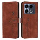 For Infinix Note 40 5G Skin Feel Heart Embossed Leather Phone Case with Long Lanyard(Brown) - 1