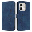 For Infinix Hot 50i Skin Feel Heart Embossed Leather Phone Case with Long Lanyard(Blue) - 1